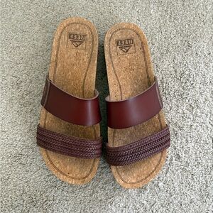 Reef Brown Leather Slide Sandals